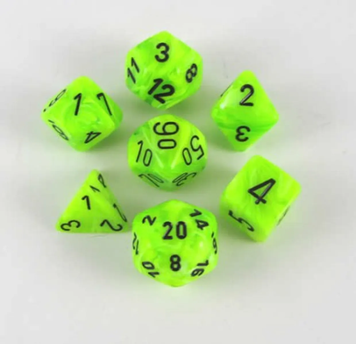 Vortex Bright Green/Black Polyhedral Dobbelsteen Set (7 stuks)