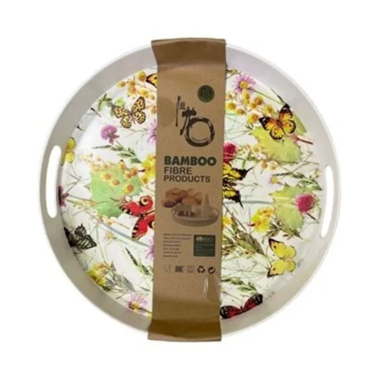 Dienblad rond, hoge rand, 34 cm - Natuur