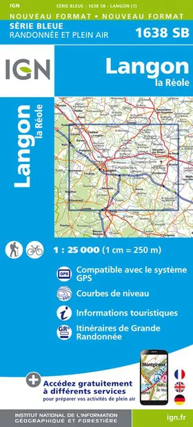 Topografische kaart - Wandelkaart 1638SB La Réole - Langon | IGN - Ins