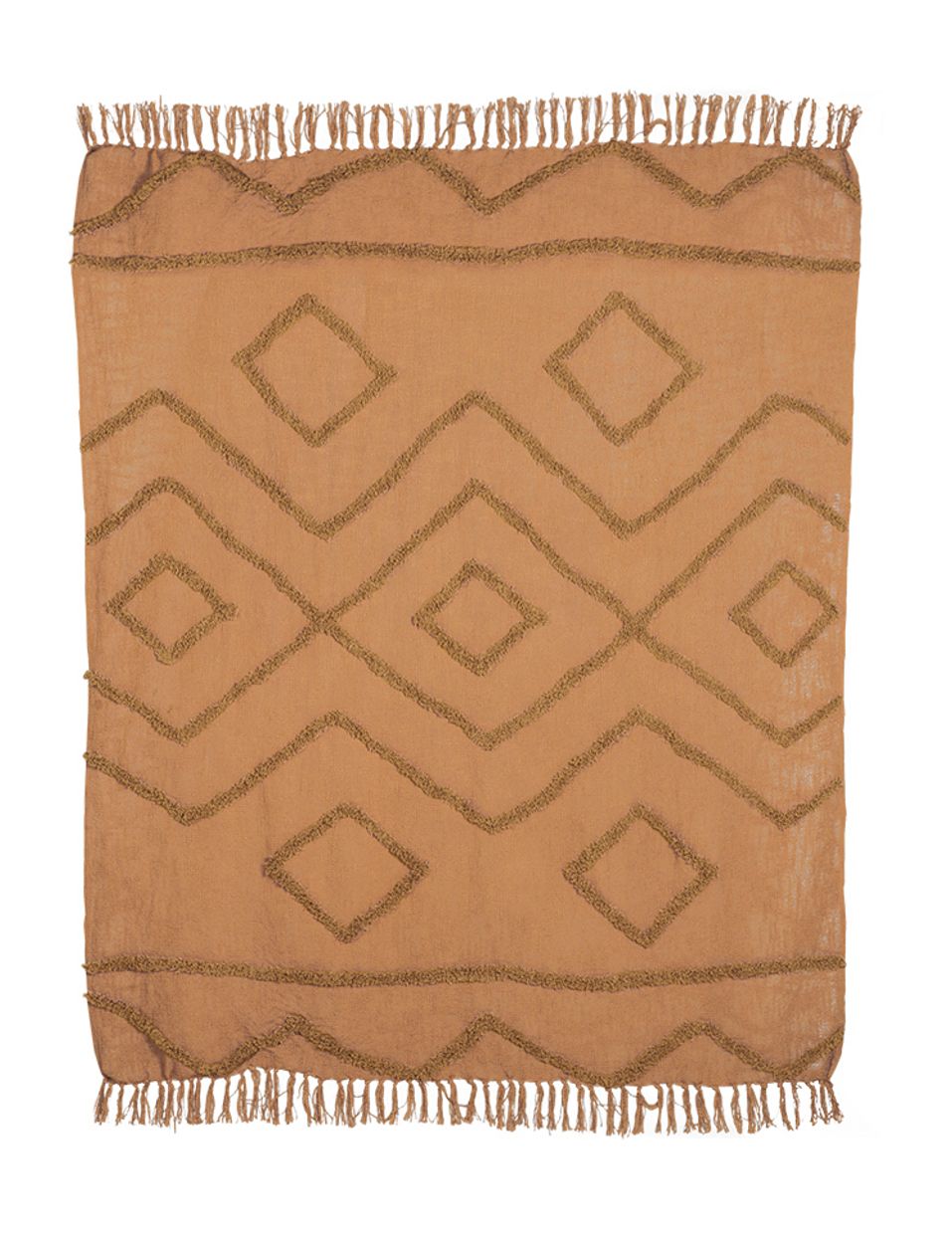 Cotton fringe pattern throw brown (130x170)