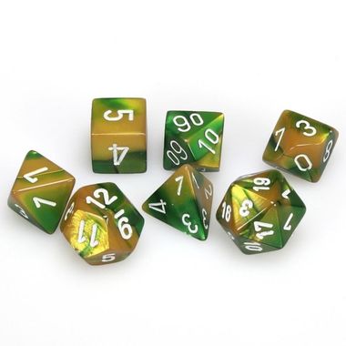 Gemini Gold-Green/White Polyhedral Dobbelsteen Set (7 stuks)