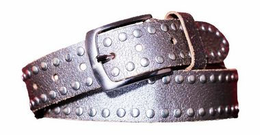 Leather belt silver studs Zilver