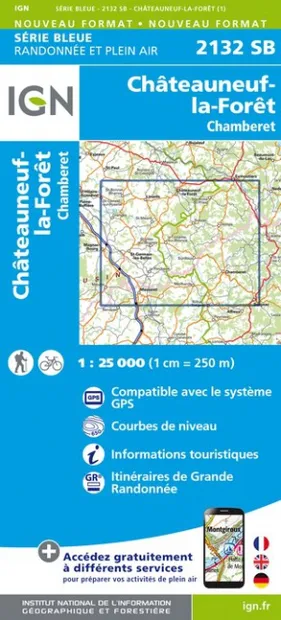 Wandelkaart - Topografische kaart 2132SB Châteauneuf-la-Forêt, Chamber