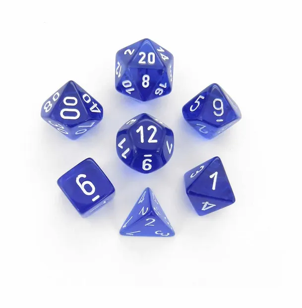Translucent Blue/White Polyhedral Dobbelsteen Set (7 stuks)