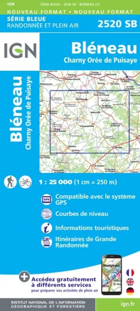 Wandelkaart - Topografische kaart 2520SB Champignelles, Bléneau, Charn