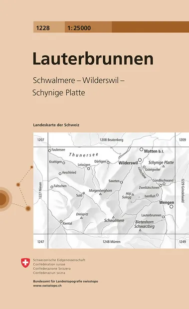 Wandelkaart - Topografische kaart 1228 Lauterbrunnen | Swisstopo