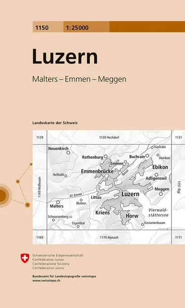 Wandelkaart - Topografische kaart 1150 Luzern | Swisstopo