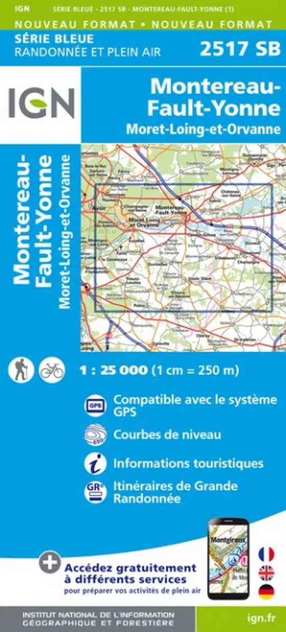 Wandelkaart - Topografische kaart 2517SB Montereau-Fault-Yonne, Moret-