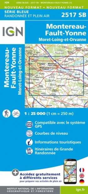 Wandelkaart - Topografische kaart 2517SB Montereau-Fault-Yonne, Moret-