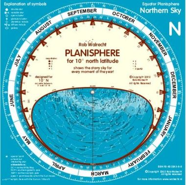 Planisphere for Equator area (10 degrees N and 10 degrees S)