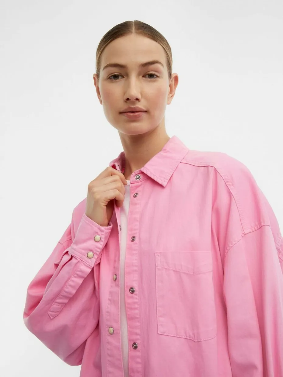 Long denim blouse pink
