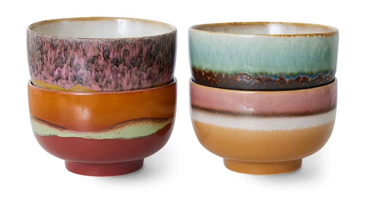 70s ceramics: noodle bowls, geyser (set of 4)