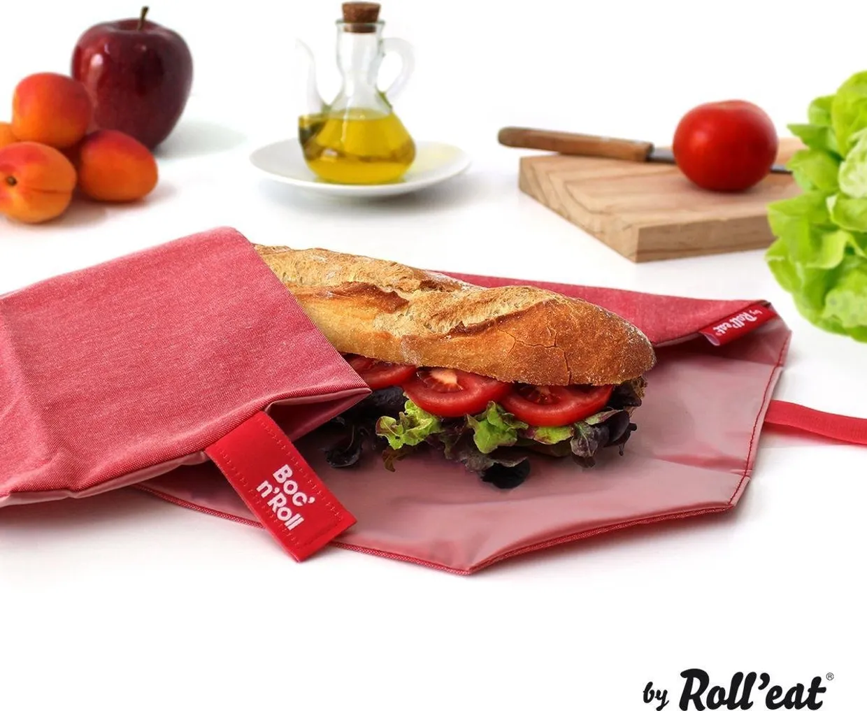 Boc'n Roll herbruikbaar lunchzakje - Nature Red