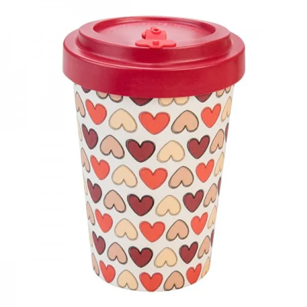 Koffiemok to go Bamboo Retro Hearts Red