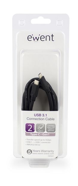 USB-kabel 2 m USB 3.2 USB C naar USB C Gen 1 (3.1 Gen 1) Zwart