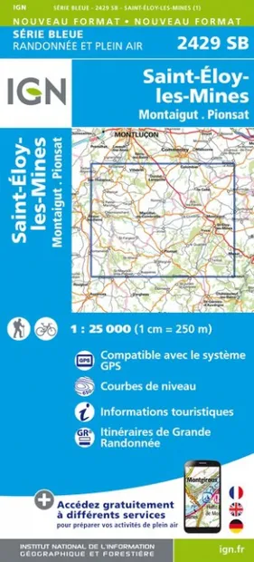 Wandelkaart - Topografische kaart 2429SB Saint-Éloy-les-Mines | IGN -