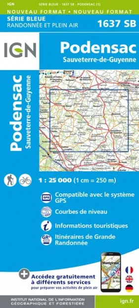 Wandelkaart - Topografische kaart 1637SB Podensac | IGN - Institut Géo