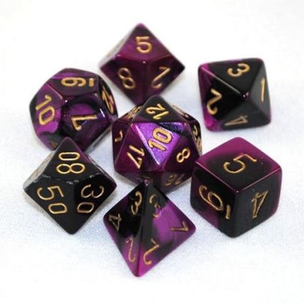 Gemini Black-Purple/Gold Polyhedral Dobbelsteen Set (7 stuks)