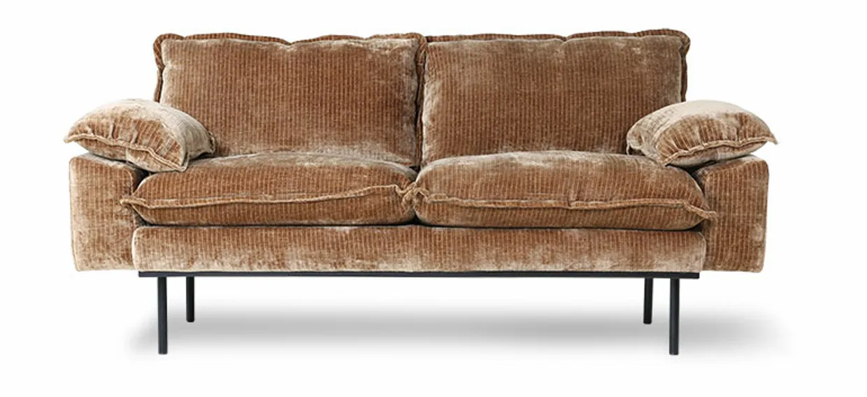 Retro sofa: 2-seats, velvet corduroy aged gold