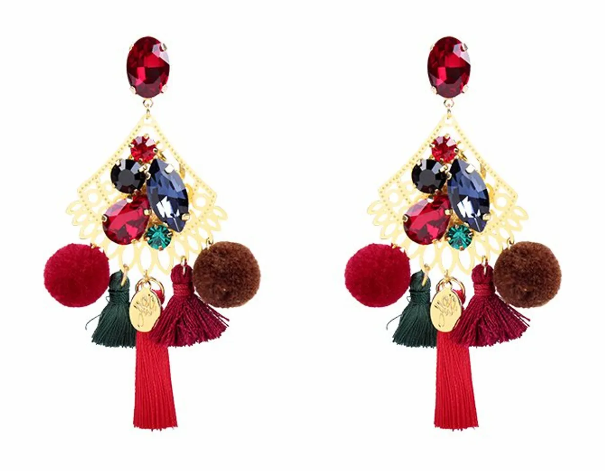 Earrings pompon style red