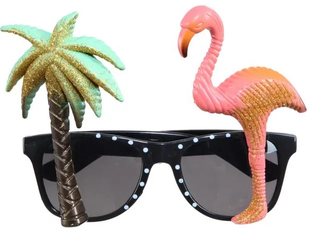 Tropische bril palmboom en flamingo