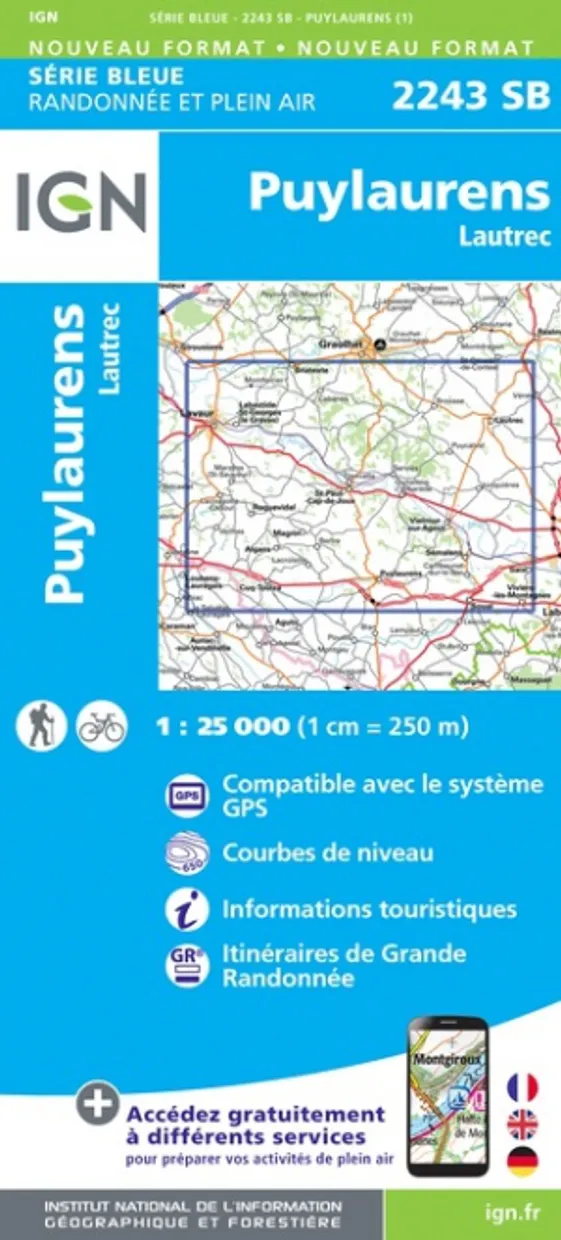 Wandelkaart - Topografische kaart 2243SB Puylaurens, Lautrec | IGN - I