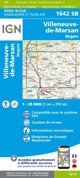 Wandelkaart - Topografische kaart 1642SB Villeneuve-de-Marsan | IGN -