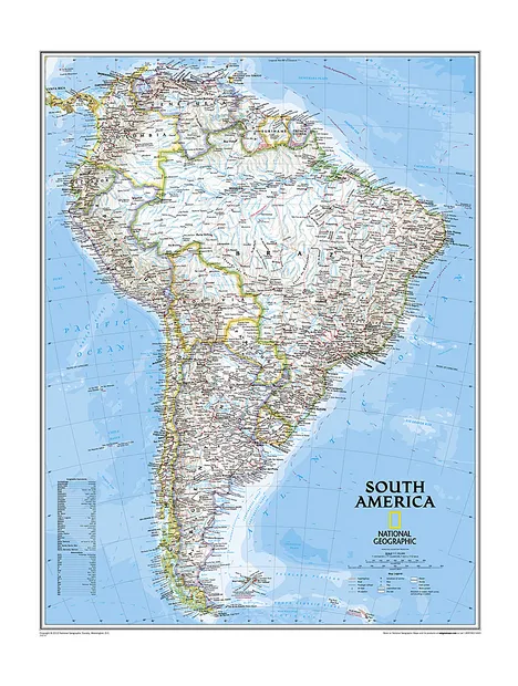 Wandkaart Zuid Amerika, politiek, 54 x 74 cm | National Geographic