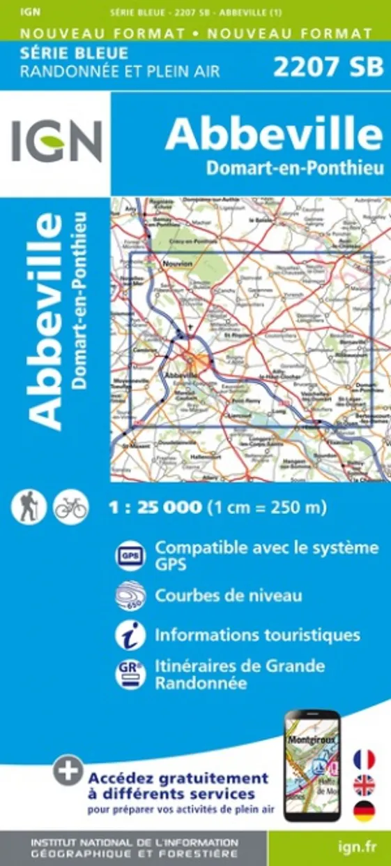 Wandelkaart - Topografische kaart 2207SB Abbeville, Domart-en-Ponthieu
