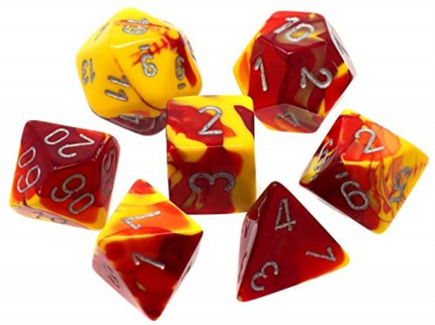 Gemini Red-Yellow/Silver Polyhedral Dobbelsteen Set (7 stuks)