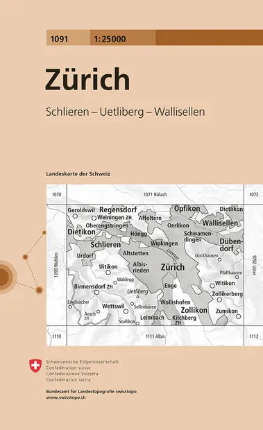 Wandelkaart - Topografische kaart 1091 Zürich | Swisstopo