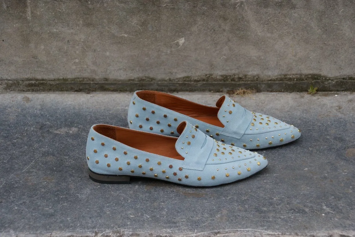 Edgy studs loafer light blue