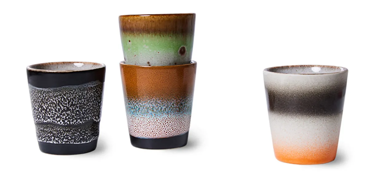 70s ceramics: ristretto mugs, Good vibes (set of 4)