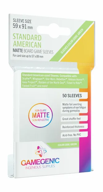 SLEEVES Matte Board Game - Green 59x91mm (50)