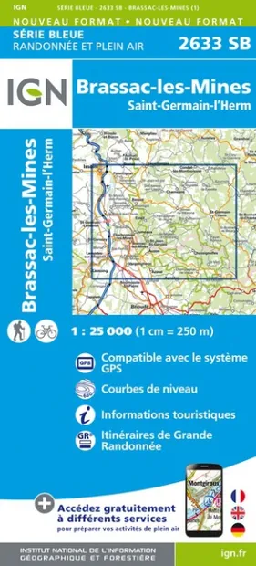 Wandelkaart - Topografische kaart 2633SB St-Germain-l'Herm, Brassac-le