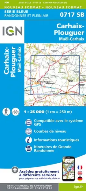 Wandelkaart - Topografische kaart 0717SB Carhaix-Plouguer, Maël-Carhai