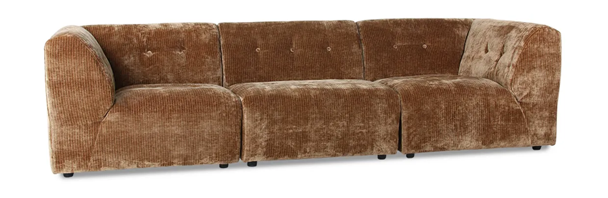 Vint couch: element left, corduroy velvet, aged gold