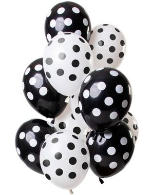 Ballonnen zwart wit stip, 12 stuks