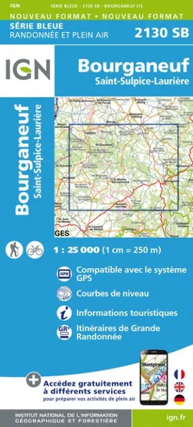 Wandelkaart - Topografische kaart 2130SB St-Sulpice-Laurière, Bourgane