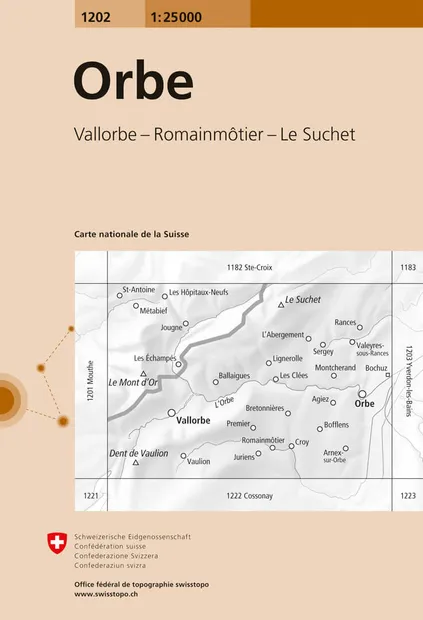 Wandelkaart - Topografische kaart 1202 Orbe | Swisstopo