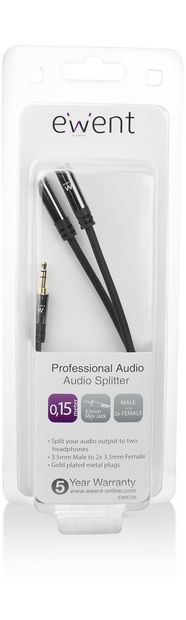 Audio splitter kabel 0,15 m 3.5mm --> 2 x 3.5mm Zwart