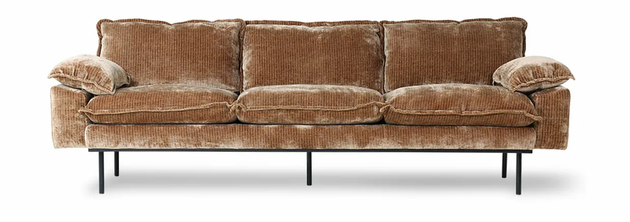 Retro sofa: 4-seats, velvet corduroy aged gold