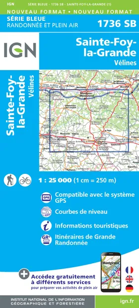 Wandelkaart - Topografische kaart 1736SB Ste-Foy-la-Grande, Vélines |