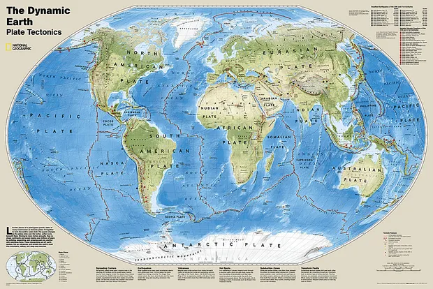 Wereldkaart Dynamic earth plate tectonics, 92 x 61 cm | National Geogr