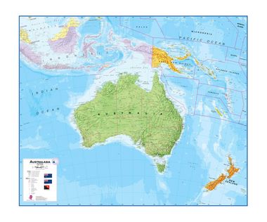 Wandkaart - Prikbord Australasia - Australië, Nieuw Zeeland en deel Oc