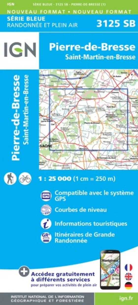 Wandelkaart - Topografische kaart 3125SB Pierre-de-Bresse, St-Martin-d