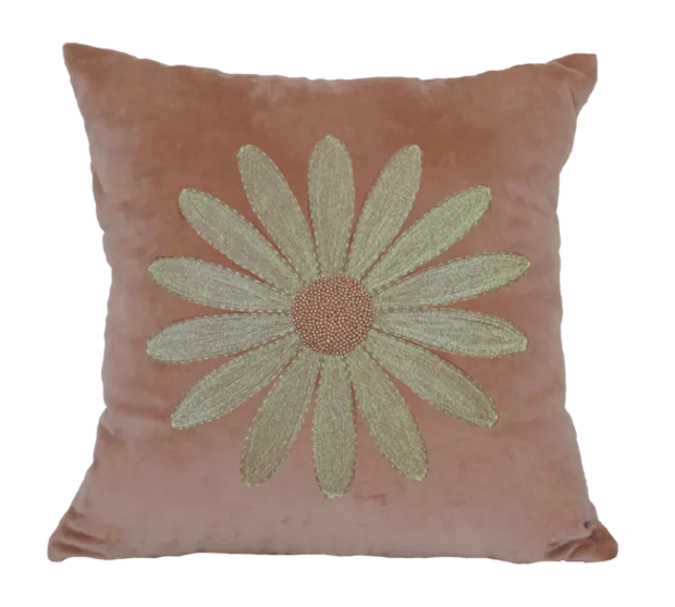 Velvet cushion daisy pink Roze