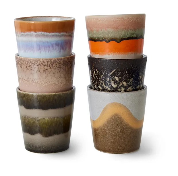 70s ceramics: coffee mugs, elements
 (set of 6)