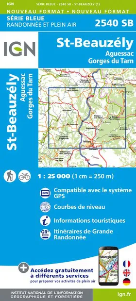 Wandelkaart - Topografische kaart 2540SB St-Beauzély, Aguessac, Gorges