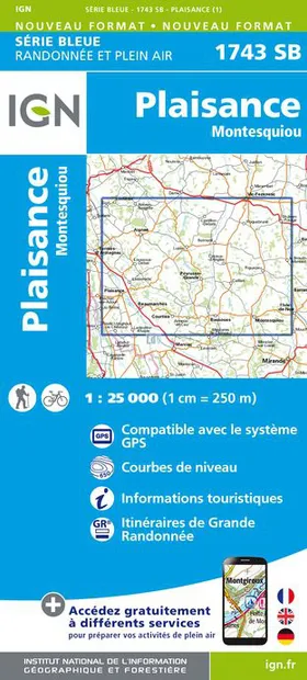 Wandelkaart - Topografische kaart 1743SB Plaisance - Montesquiou  | IG